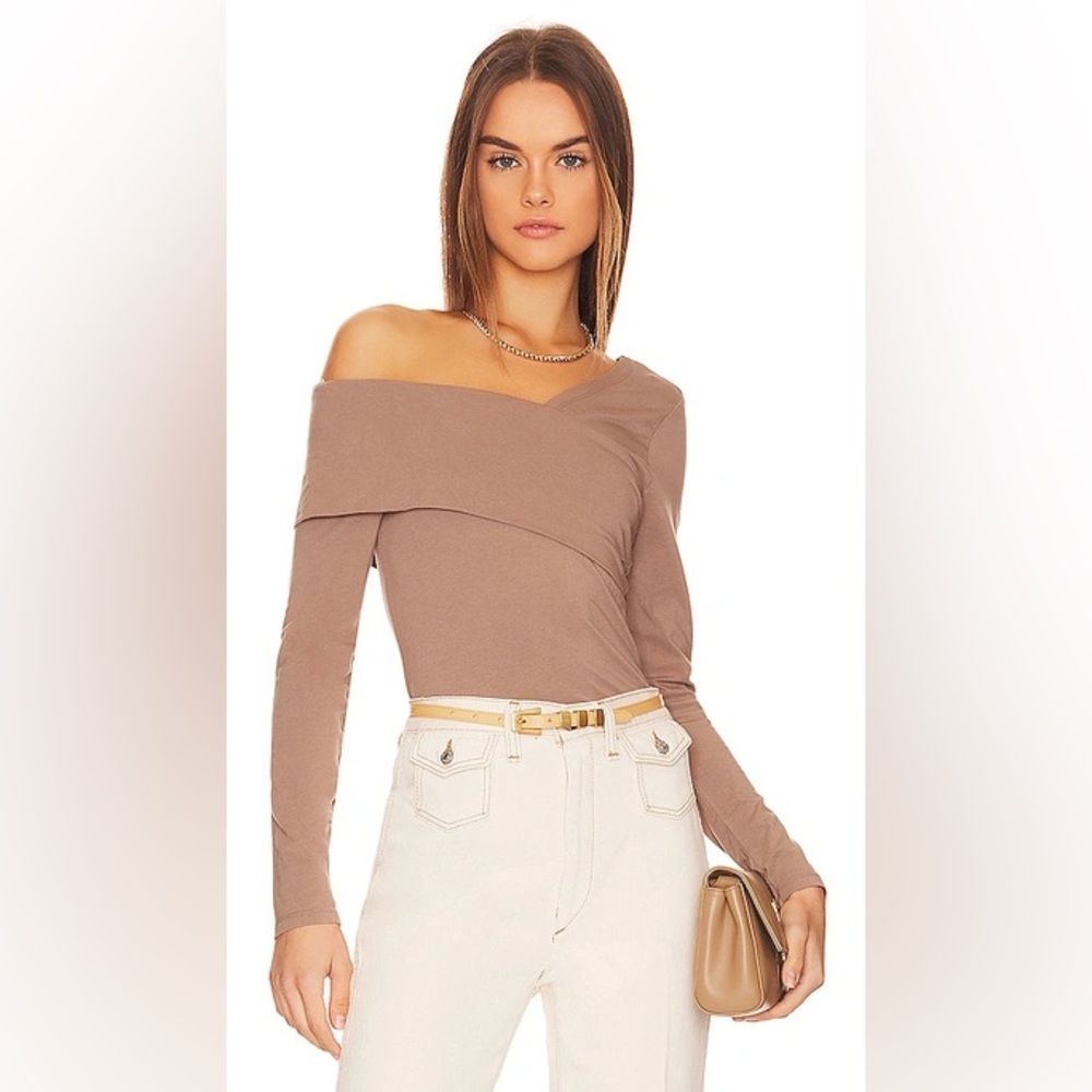 🆕 Asymmetric One Shoulder Wrap Top in Tan Brown Java